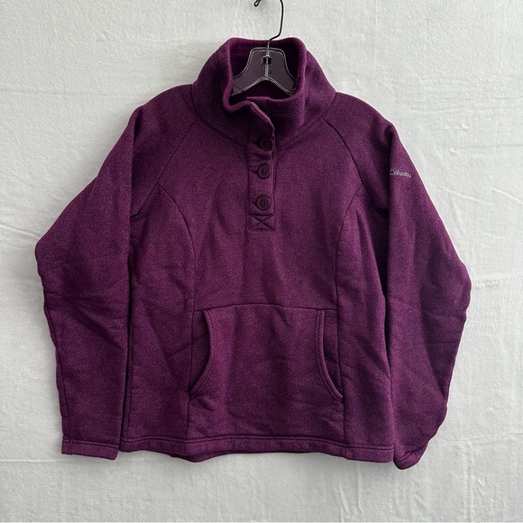 Columbia Sweaters - Columbia Fleece Pullover Women’s M Purple Quarter Button Sweatshirt Cozy Pocket